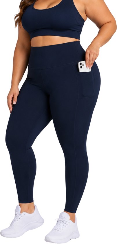 SparkNine Softcurve plus size legging - met zijzakken - XXL - blauw - zachte stof - ademend - niet doorschijnend