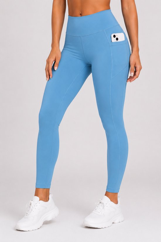 SparkNine Softflex zachte legging met zakken - dames sportlegging - comfy legging - M - lichtblauw - hoge taille - elastisch - zacht materiaal - comfortabel
