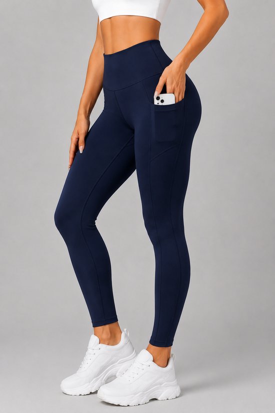 SparkNine Softflex zachte legging met zakken - dames sportlegging - comfy legging - XL - blauw - hoge taille - elastisch - zacht materiaal - comfortabel