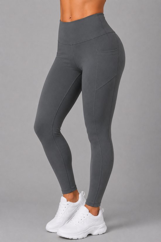 SparkNine Softflex zachte legging met zakken - dames sportlegging - comfy legging - XXL - grijs - hoge taille - elastisch - zacht materiaal - comfortabel