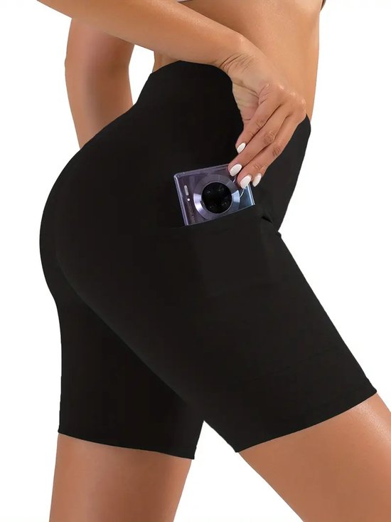 SparkNine Softflow korte sportbroek - dames short - met zakken - 4XL - zwart - half lang - super zacht materiaal van Merkloos