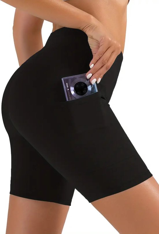 SparkNine Softflow korte sportbroek - dames short - met zakken - M - zwart - half lang - super zacht materiaal van Merkloos
