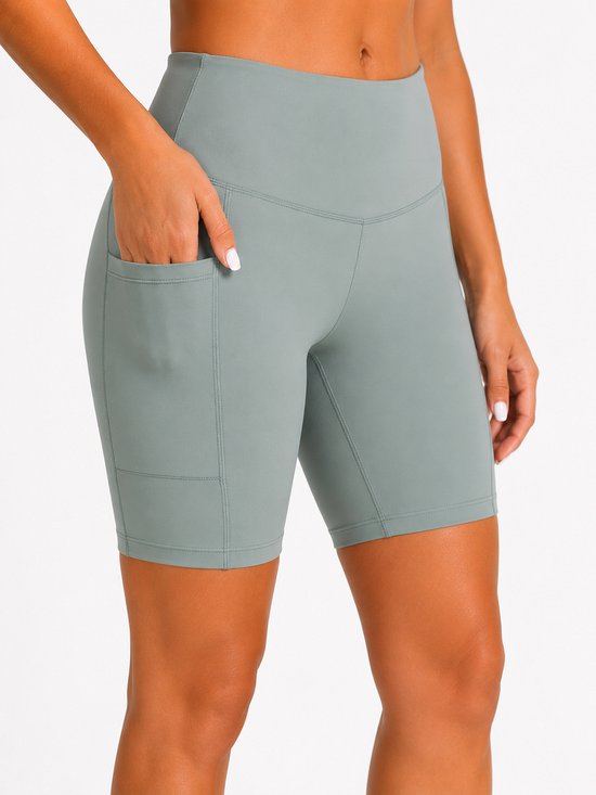 SparkNine Softflow korte sportbroek - dames short - met zakken - S - lichtgrijs - half lang - super zacht materiaal