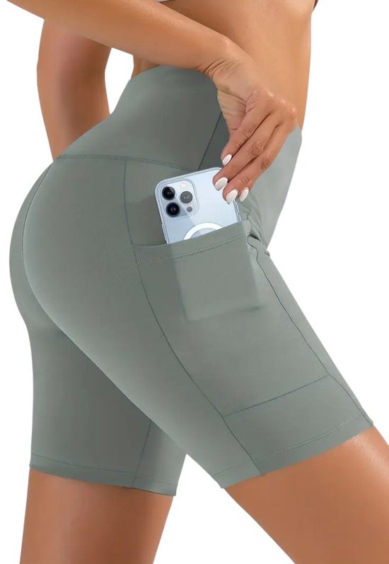 SparkNine Softflow korte sportbroek - dames short - met zakken - XL - lichtgrijs - half lang - super zacht materiaal van Merkloos