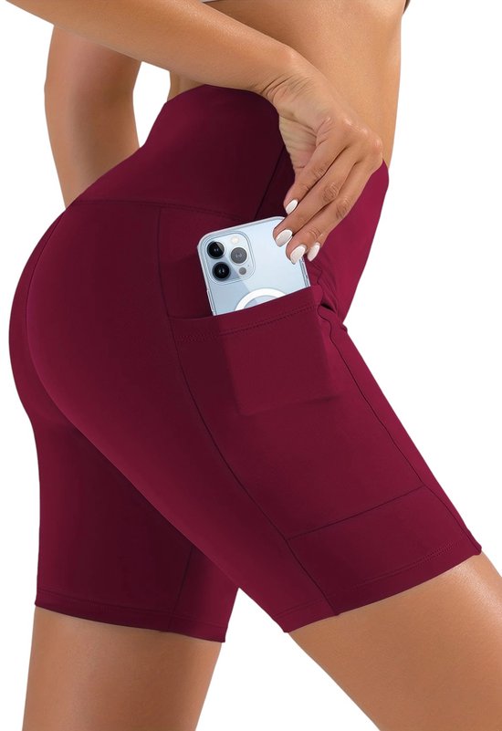 SparkNine Softflow korte sportbroek - dames short - met zakken - XXL - rood - half lang - super zacht materiaal van Merkloos