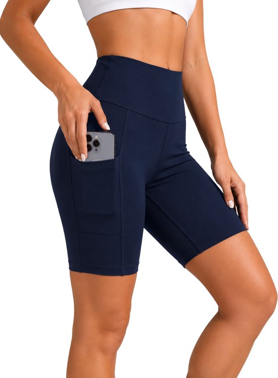 SparkNine Softflow korte sportbroek - met zakken - zachte stof - L - donkerblauw - dames short - half lang - fietsshort