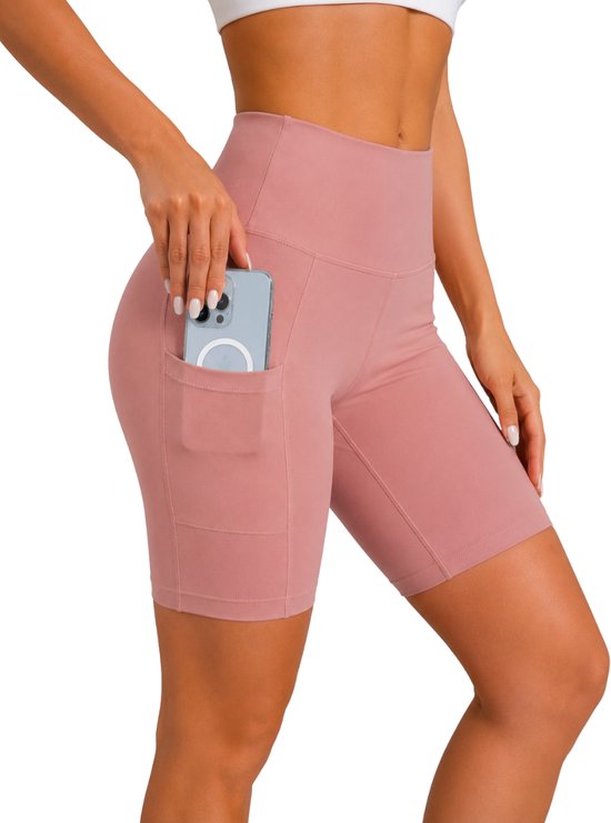 SparkNine Softflow korte sportbroek - met zakken - zachte stof - XXL - roze - dames short - half lang - fietsshort