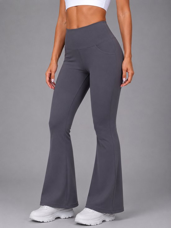 SparkNine Solofit flare broek met voor- en achterzakken - dames legging - 4 handige legging - M - grijs - hoge taille - elastisch & comfortabel