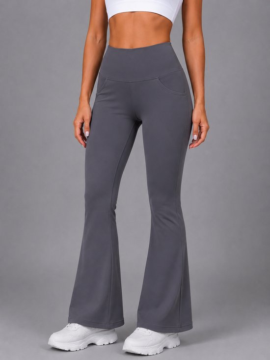 SparkNine Solofit flare broek met voor- en achterzakken - dames legging - 4 handige legging - S - grijs - hoge taille - elastisch & comfortabel