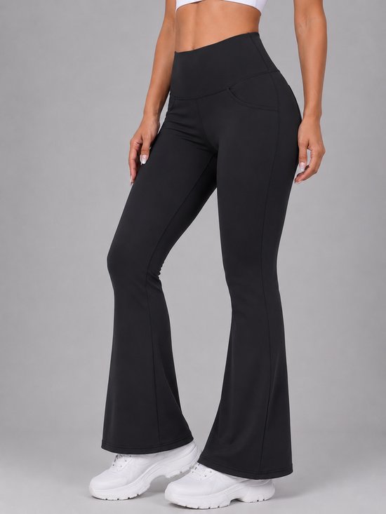 SparkNine Solofit flare broek met voor- en achterzakken - dames legging - 4 handige legging - XL - zwart - hoge taille - elastisch & comfortabel