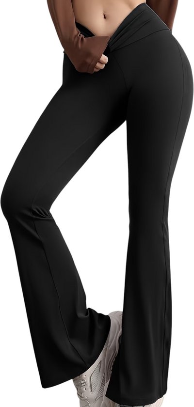 SparkNine Sonrisa flare legging - L - zwart - high waist - scrunch-effect - zacht & comfortabel van Merkloos