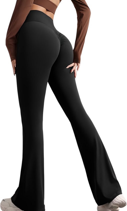 SparkNine Sonrisa flare legging - XXL - zwart - high waist - scrunch-effect - zacht & comfortabel van Merkloos