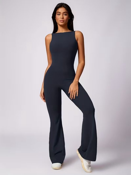 SparkNine Urbangoddes dames bodysuit - slim fit sport jumpsuit - M - blauw - mouwloos & sneldrogend - hoge elasticiteit - comfortabele fitness & casual outfit