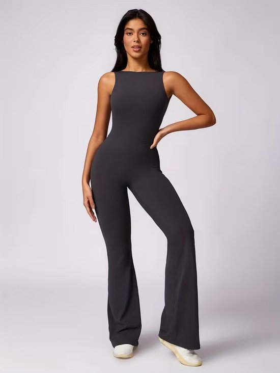 SparkNine Urbangoddes dames bodysuit - slim fit sport jumpsuit - M - grijs - mouwloos & sneldrogend - hoge elasticiteit - comfortabele fitness & casual outfit van Merkloos