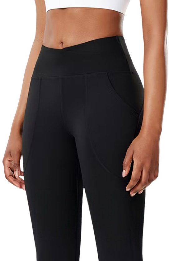 SparkNine Vivaflow flare broek dames - stijlvol V-design - L - zwart - ademend met uitlopende pijpen - sneldrogend & ademend - stretch van Merkloos