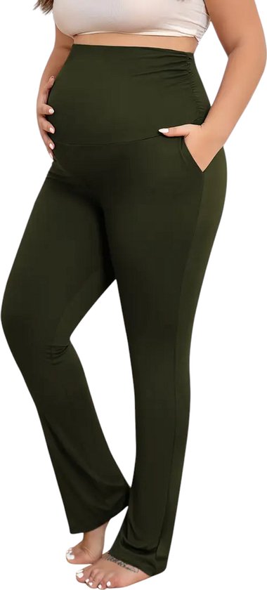 SparkNine Zenstretch zwangerschapslegging - flare broek met steekzakken - S - groen - zachte stof - rekbaar & stijlvol - praktisch - maternity van Merkloos