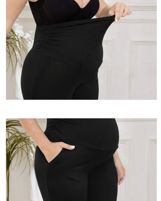 SparkNine Zenstretch zwangerschapslegging - flare broek met steekzakken - XXL - zwart - zachte stof - rekbaar & stijlvol - praktisch - maternity
