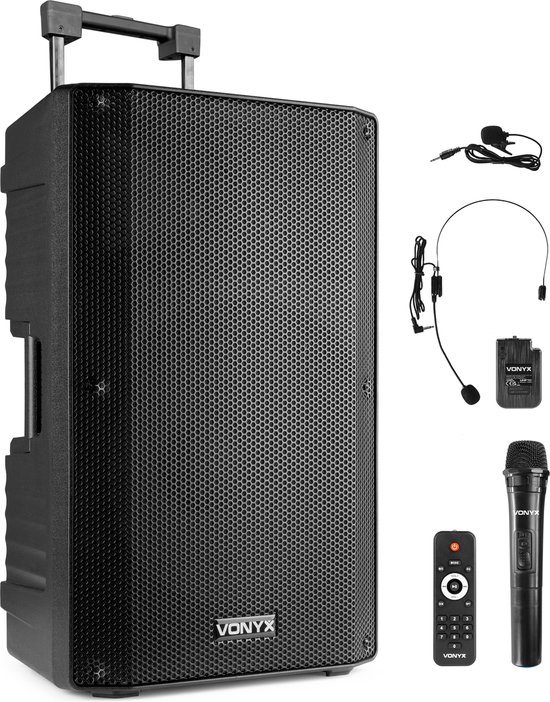 Speaker met Bluetooth - Vonyx VSA500BP - 800 Watt - Partybox - 2 draadloze mics - 1 heaset mic van Vonyx