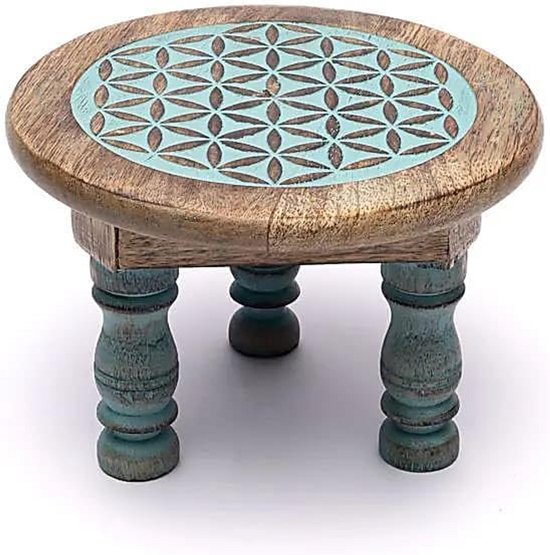 Spiritueel Altaartje Houten Tafel Blauwe Levensbloem voor Kristallen en Rituelen 15x15x10 cm van Merkloos