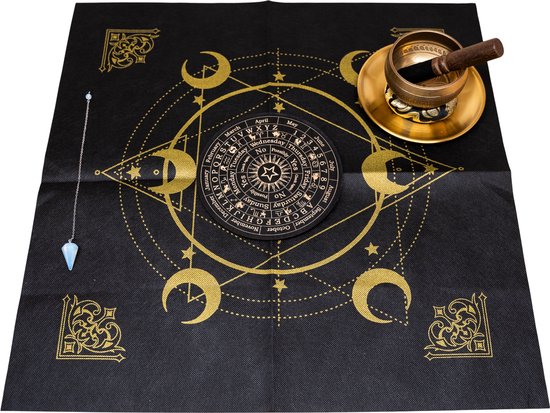 Spirituele Giftset - Pentagram Kleed, Pendel, Communicatiebord, Klankschaal, Gouden Schaal – Compleet voor Rituelen en Meditatie van Art of Cura