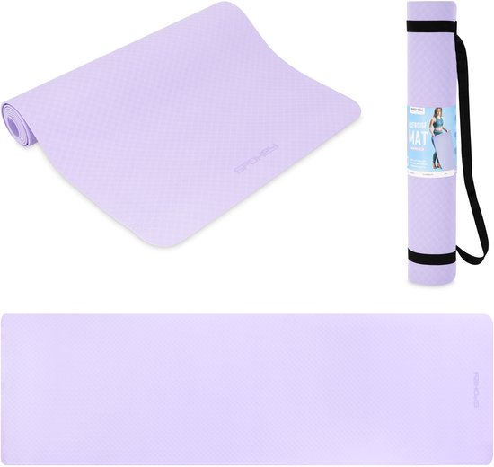 Spokey MANDALA Fitness- en yogamat - Paars - 183 x 61 x 0,4 cm - TPE - Slipvast - Schokabsorberend van Merkloos