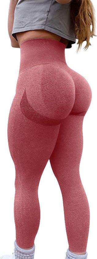 Sport legging dames - Sportkleding dames - Fitness legging dames - Sportbroek dames - Sportlegging - Push up - Shape legging -Tiktok legging - high waist - Hardloopbroek dames - yoga legging dames - Roze met witte tint Maat XL van Fittensens