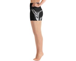 Sport Short - design Yin Yang Power Up 2 - High Waist - Dry Fit - High Performance - 4way stretch - UPF 50+- Hardloop - Yoga - Fitness - Dans - Pilates - Training - Korte Broek- dames- zwart wit - maat M