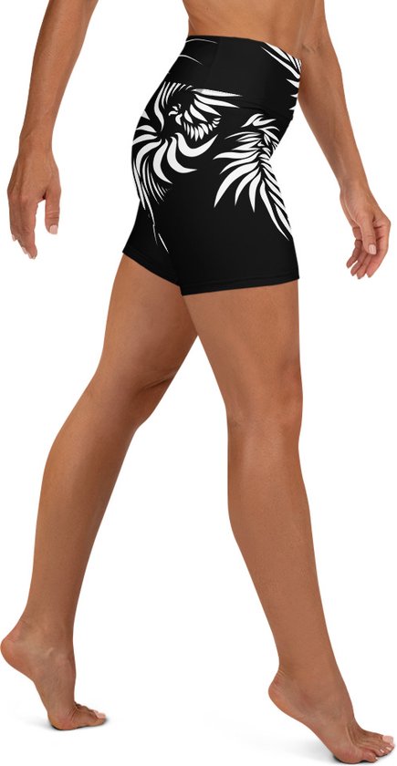 Sport Short - design Yin Yang Power Up - High Waist - Dry Fit - High Performance - 4way stretch - UPF 50+ - Hardloop - Yoga - Fitness - Dans - Pilates - Training - Korte Broek- dames- zwart wit - maat XL
