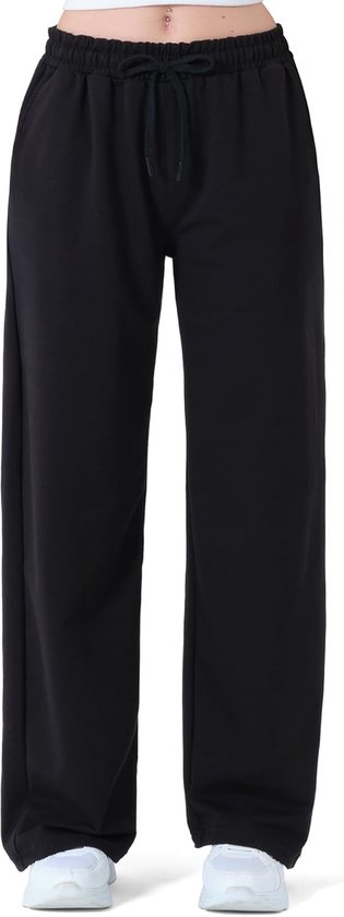 Sportbroek Dames - Joggingbroek Casual - Comfortabel Vrije Tijd - Hoge Katoen Mix - Lange Pasvorm - Zwart Grijs