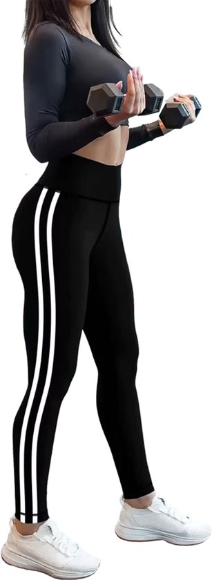 Sportbroek Dames - Legging - Sportlegging - Zwart - Streep - Maat M van Amalfi.