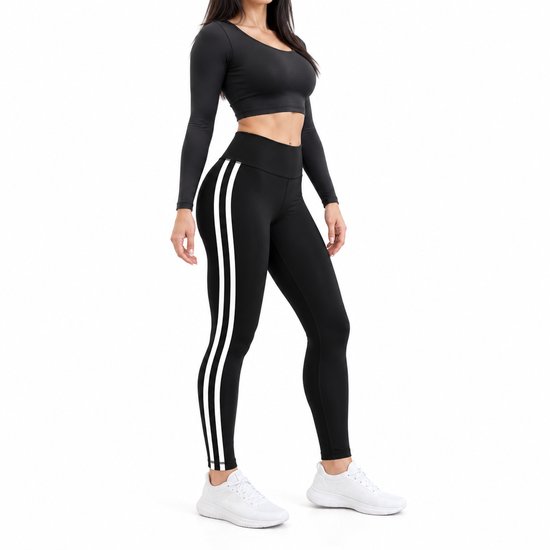 Sportbroek Dames - Legging - Sportlegging - Zwart - Streep - Maat S