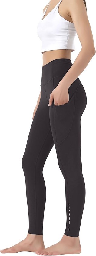 Sportbroek voor dames met zakken - ondoorzichtig, hoge taille, lange fitnessbroek