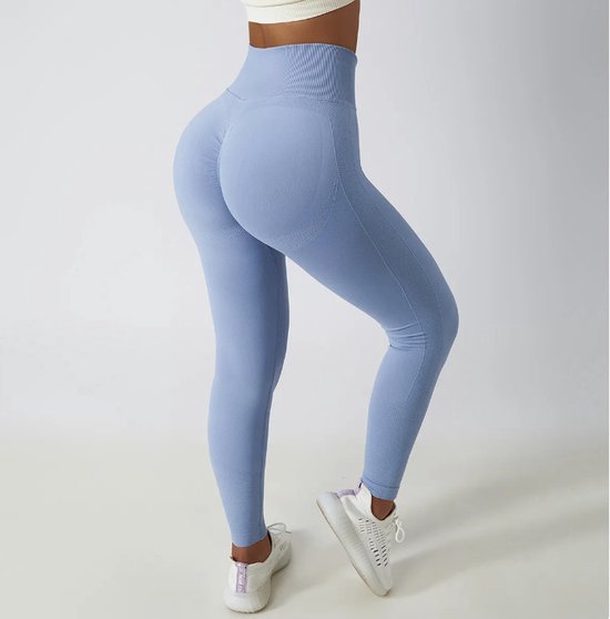 Sportchic - Sportlegging dames - Hardloopbroek - High waist - Elastische band - Squatproof - Anti-zweet – Sportkleding dames – Booty Scrunch – Licht Blauw - M