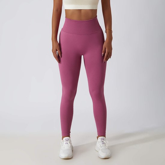 Sportchic - Sportlegging dames - High waist - Elastische band – Yoga legging - Squatproof - Anti-zweet - Sportbroek - Sportlegging dames High waist - Hardloopbroek - Shape legging - Sportlegging - Tiktok legging – Booty Scrunch – Roze - L van Merkloos