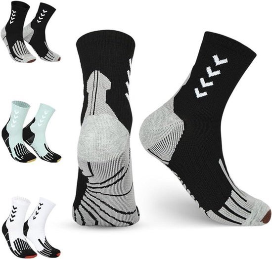 Sporthardloopsokken - 3-pack - Voor heren en dames - Dempende ronde sokken - Met voetboogondersteuning - Voor hardlopen, wandelen en buitensporten - Maat EU39-47