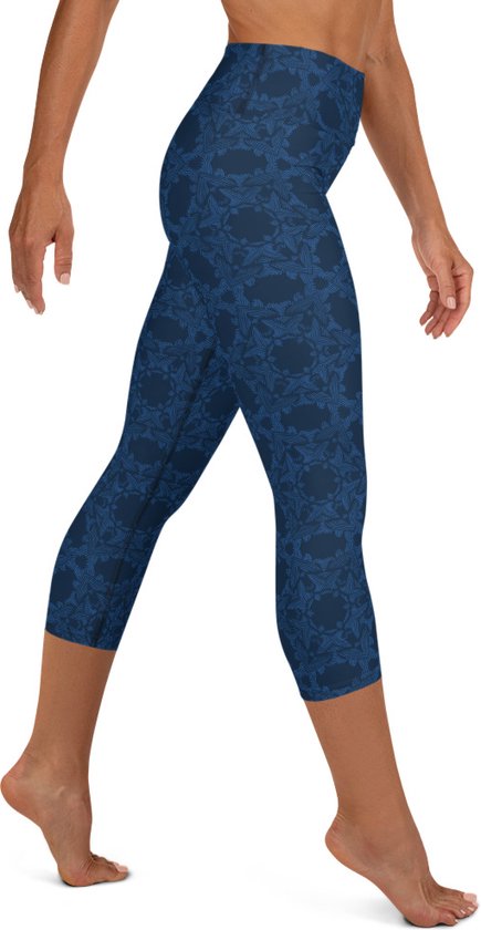 Sportlegging - Capri 3/4 - design Grace in Lace - High Waist - Dry Fit - High Performance - 4way stretch- unieke print - UPF 50+ - Hardloop - Yoga - Fitness - Dans - Pilates - Training - sportbroek - donkerblauw klassiekblauw - maat S van Merkloos