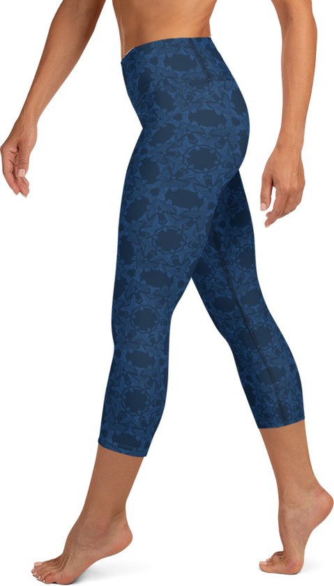Sportlegging - Capri 3/4 - design Grace in Lace - High Waist - Dry Fit - High Performance - 4way stretch- unieke print - UPF 50+ - Hardloop - Yoga - Fitness - Dans - Pilates - Training - sportbroek - donkerblauw klassiekblauw - maat XL van Merkloos