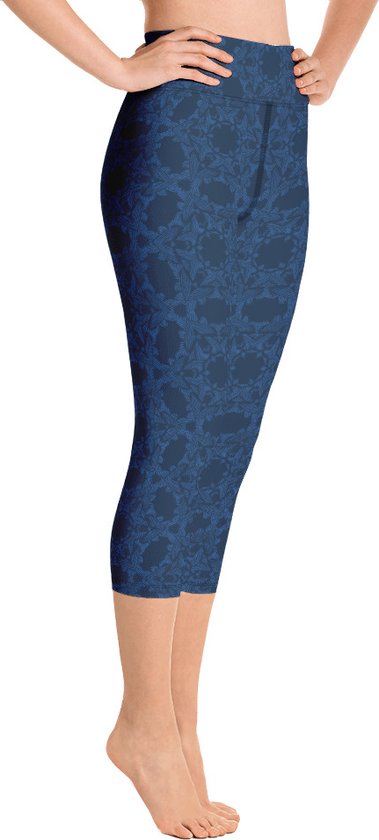 Sportlegging - Capri 3/4 - design Grace in Lace - High Waist - Dry Fit - High Performance - 4way stretch- unieke print - UPF 50+ - Hardloop - Yoga - Fitness - Dans  - Pilates - Training - sportbroek – donkerblauw klassiekblauw - maat XS van ZENEE