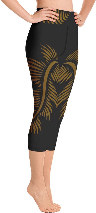 Sportlegging - Capri 3/4 - design - Lines 4 Peace - High Waist - Dry Fit - High Performance - 4way stretch - unieke print - UPF 50+ - Hardloop - Yoga - Fitness - Dans  - Pilates - Training - sportbroek - zwart hazelnoot bruin - dames - maat XS van Smmash