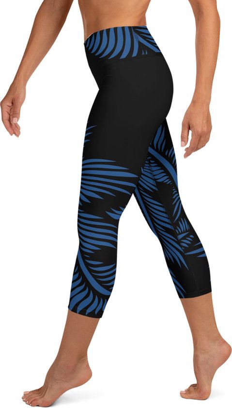 Sportlegging - Capri 3/4 - design Lines 4 Peace - High Waist - Dry Fit - High Performance - 4way stretch - unieke print - UPF 50+ - Hardloop - Yoga - Fitness - Dans  - Pilates - Training - sportbroek - zwart klassiekblauw -dames- maat M van Joy Sportswear