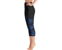 Sportlegging - Capri 3/4 - design Lines 4 Peace - High Waist - Dry Fit - High Performance - 4way stretch - unieke print - UPF 50+ - Hardloop - Yoga - Fitness - Dans  - Pilates - Training - sportbroek - zwart klassiekblauw -dames- maat XL van Curves Legging™