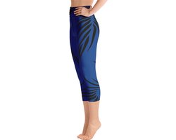 Sportlegging - Capri 3/4 - design Power Up - High Waist - Dry Fit - High Performance - 4way stretch- unieke print - UPF 50+ - Hardloop - Yoga - Fitness - Dans  - Pilates - Training - sportbroek –kobaltblauw zwart - maat M