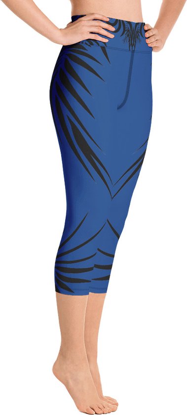 Sportlegging - Capri 3/4 - design Power Up - High Waist - Dry Fit - High Performance - 4way stretch- unieke print - UPF 50+ - Hardloop - Yoga - Fitness - Dans - Pilates - Training - sportbroek –kobaltblauw zwart - maat S