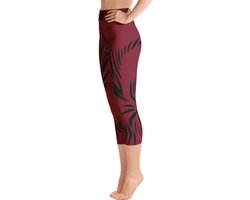 Sportlegging - Capri 3/4 - design Power Up - High Waist - Dry Fit - High Performance - 4way stretch- unieke print - UPF 50+ - Hardloop - Yoga - Fitness - Dans - Pilates - Training - sportbroek - warmrood zwart - maat L