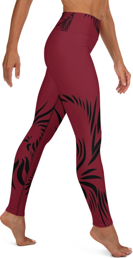Sportlegging - Capri 3/4 - design Power Up - High Waist - Dry Fit - High Performance - 4way stretch- unieke print - UPF 50+ - Hardloop - Yoga - Fitness - Dans  - Pilates - Training – sportbroek – warmrood zwart - maat M van GENEVIVE Activewear