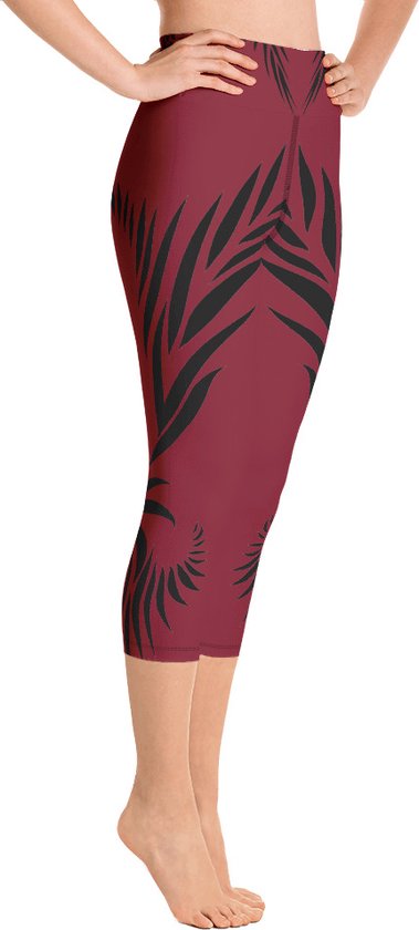 Sportlegging - Capri 3/4 - design Power Up - High Waist - Dry Fit - High Performance - 4way stretch- unieke print - UPF 50+ - Hardloop - Yoga - Fitness - Dans - Pilates - Training - sportbroek - warmrood zwart - maat XL