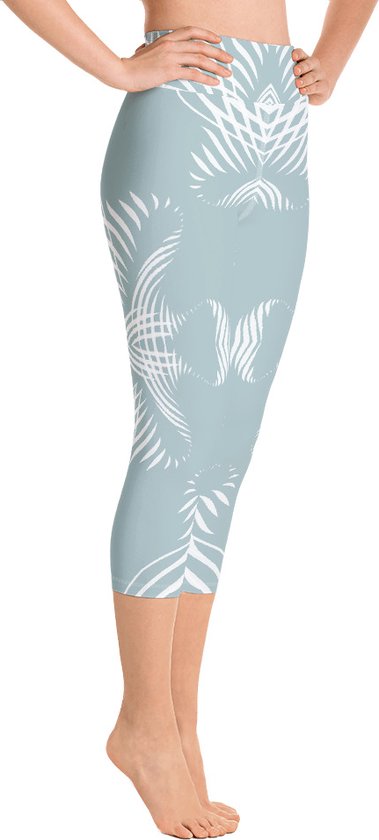 Sportlegging - Capri 3/4 - design Proud Pattern - High Waist - Dry Fit - High Performance - 4way stretch- unieke print - UPF 50+ - Hardloop - Yoga - Fitness - Dans - Pilates - Training - sportbroek - mintgroen wit - maat S