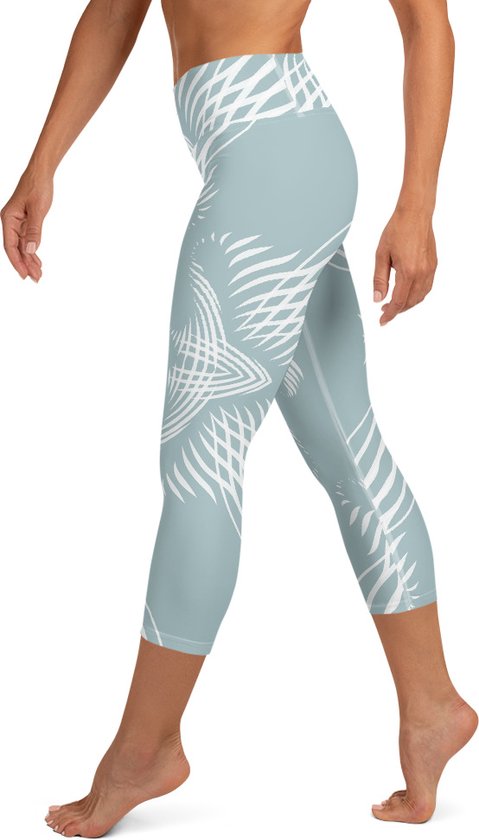 Sportlegging - Capri 3/4 - design Proud Pattern - High Waist - Dry Fit - High Performance - 4way stretch- unieke print - UPF 50+ - Hardloop - Yoga - Fitness - Dans - Pilates - Training - sportbroek - mintgroen wit - maat XL
