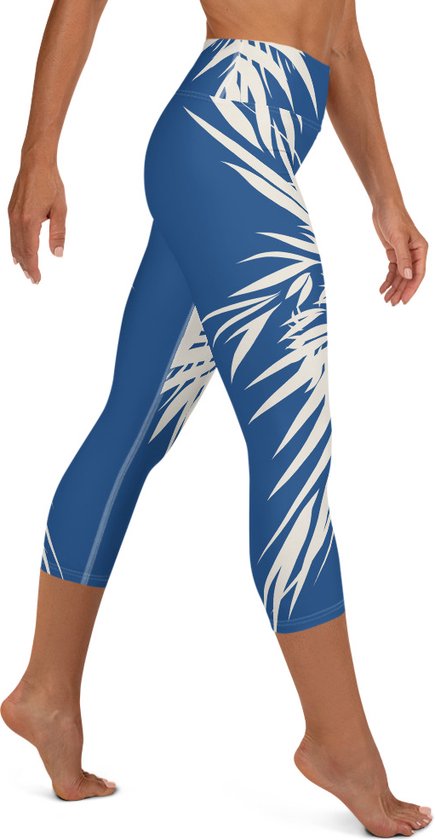 Sportlegging - Capri 3/4 - design Tiger Power Up - High Waist - Dry Fit - High Performance - 4way stretch- unieke print - UPF 50+ - Hardloop - Yoga - Fitness - Dans - Pilates - Training - sportbroek - klassiekblauw wit - maat M