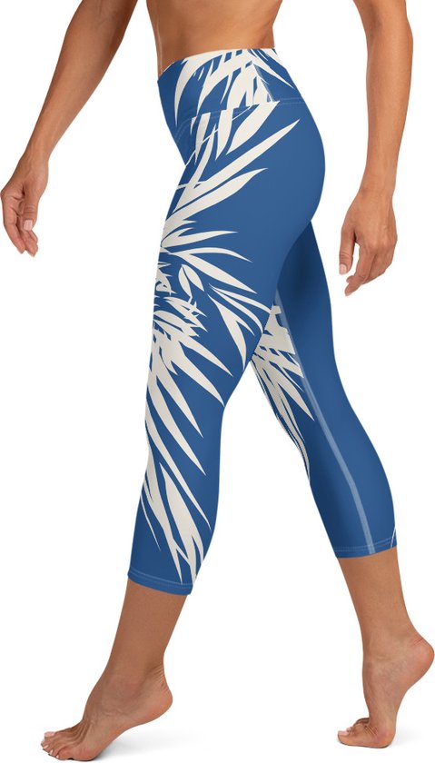 Sportlegging - Capri 3/4 - design Tiger Power Up - High Waist - Dry Fit - High Performance - 4way stretch- unieke print - UPF 50+ - Hardloop - Yoga - Fitness - Dans  - Pilates - Training – sportbroek - klassiekblauw wit - maat S